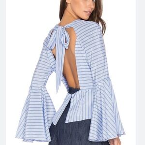 MILLY Luna Stripe Bell Sleeve Peplum
Blouse Size 0 Sky Blue!